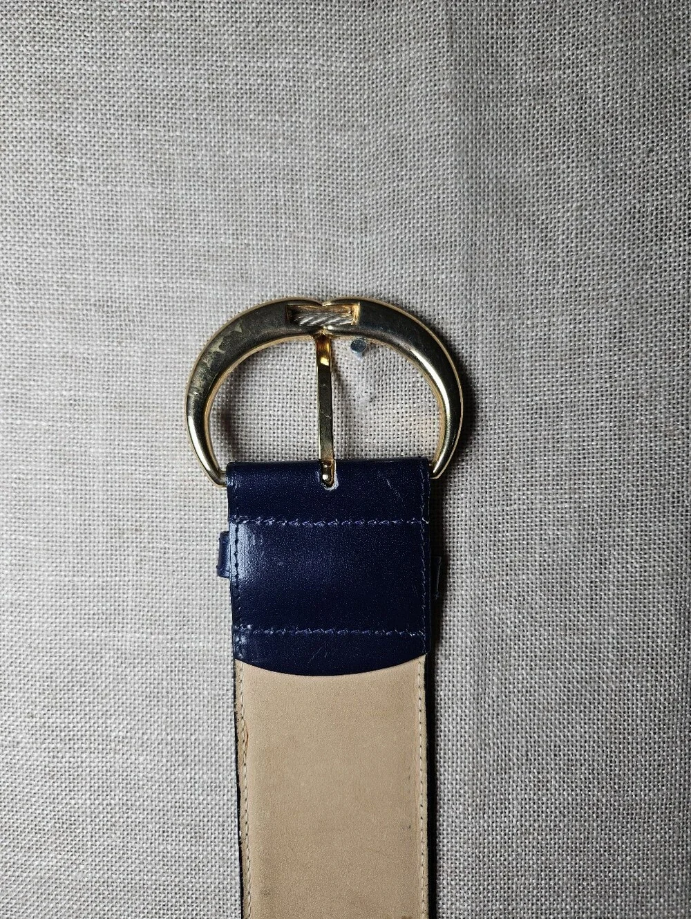 Navy Leather Belt with Gold Buckle